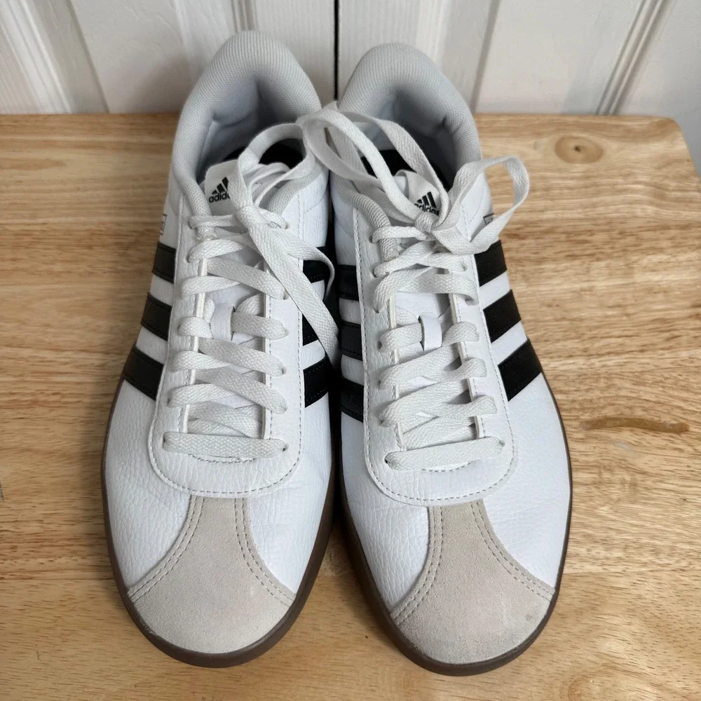 Adidas VL Court 3.0 Size 9 White Black Gum Sole Minimalist Terrace Sneakers